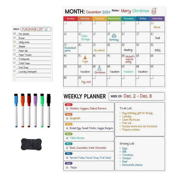 Refrigerator Dry Wipe Calendar 3 Piece Set Monthly Weekly Daily Magnet Refrigerator Whiteboard Planner For Household Tables Menu To Do Lists 13 Inches X 11 Inches 10Ml Stickers Home Decor