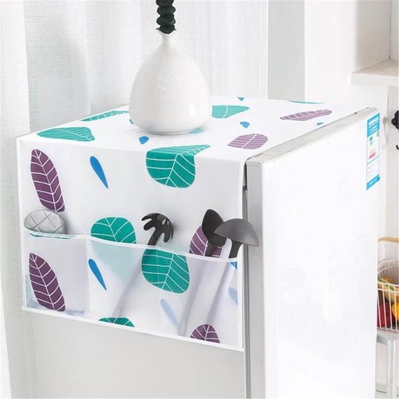 Refrigerator Dust Cover with Storage Pockets, Waterproof Fridge Top Protector, Transparent Hanging Bags for Freezer Organization and Home Storage #161A C
