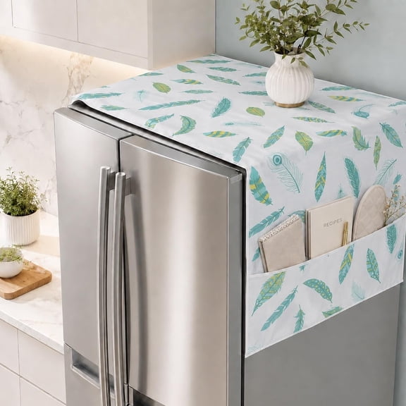 Refrigerator Dust Cover Top with Storage Pockets, Multifunctional Waterproof Fridge Cover | Feather,52 x 22 inches
