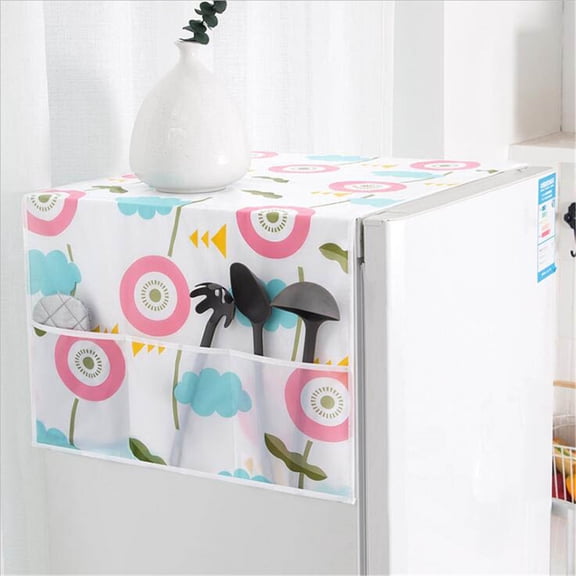 Refrigerator Dust Cover – Universal with Side Storage Pockets,Waterproof Fridge Top Protector Mat for Home & Kitchen,Clear Decorative Freezer Cover