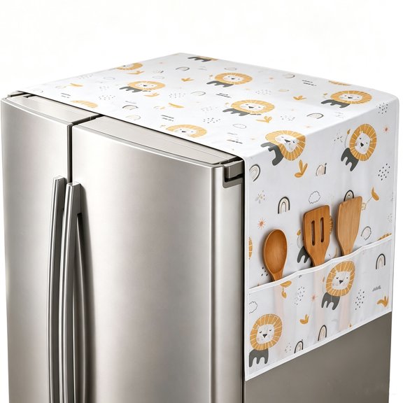 Refrigerator Dust Cover with Storage Pockets, Waterproof & Washable Fridge Top Protector, Multi-Use for Oven Washer Dishwasher Kitchen Appliances