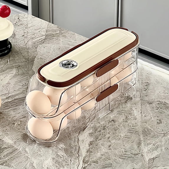 Refrigerator Egg Container, Automatic Drawer Refrigerator Egg Dispenser, Stackable Egg Carrier, Thick Egg Storage Box