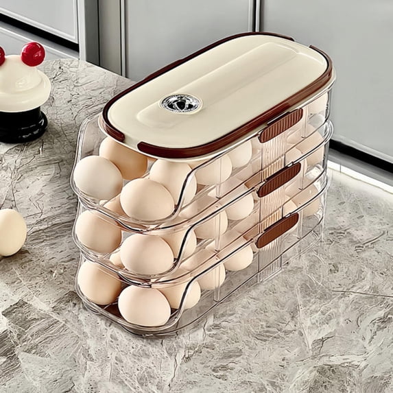 Refrigerator Egg Container, Automatic Drawer Refrigerator Egg Dispenser, Stackable Egg Carrier, Thick Egg Storage Box