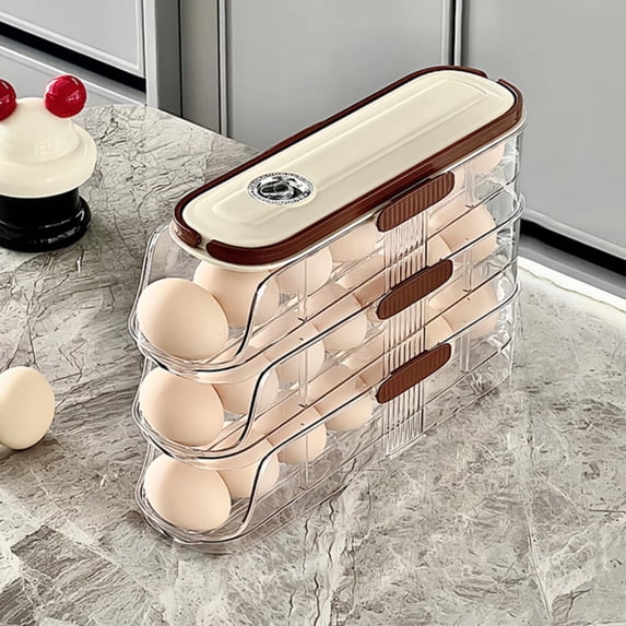 Refrigerator Egg Container, Automatic Drawer Refrigerator Egg Dispenser, Stackable Egg Carrier, Thick Egg Storage Box