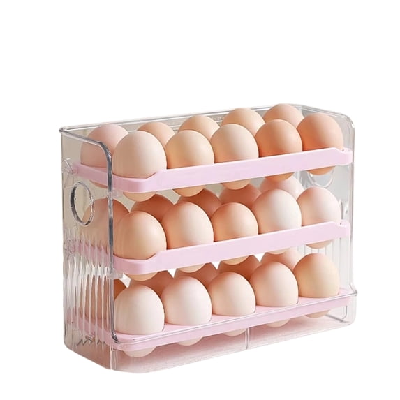 Refrigerator Egg Holder, Auto-Rolling Egg Storage Container for Fridge Side Door, Space Saving Plastic Egg Tray Organizer for Kitchen Pantry Cabinet and Countertop, Pink