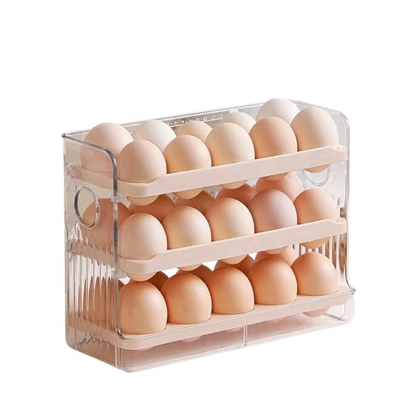 Refrigerator Egg Holder, Auto-Rolling Egg Storage Container for Fridge Side Door, Space Saving Plastic Egg Tray Organizer for Kitchen Pantry Cabinet and Countertop, Khaki
