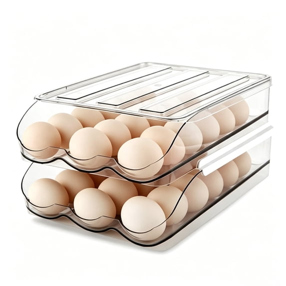 Maspost 2-Tier Refrigerator Egg Holder, Clear Plastic Fridge Organizer with Lid, 36-Count Capacity