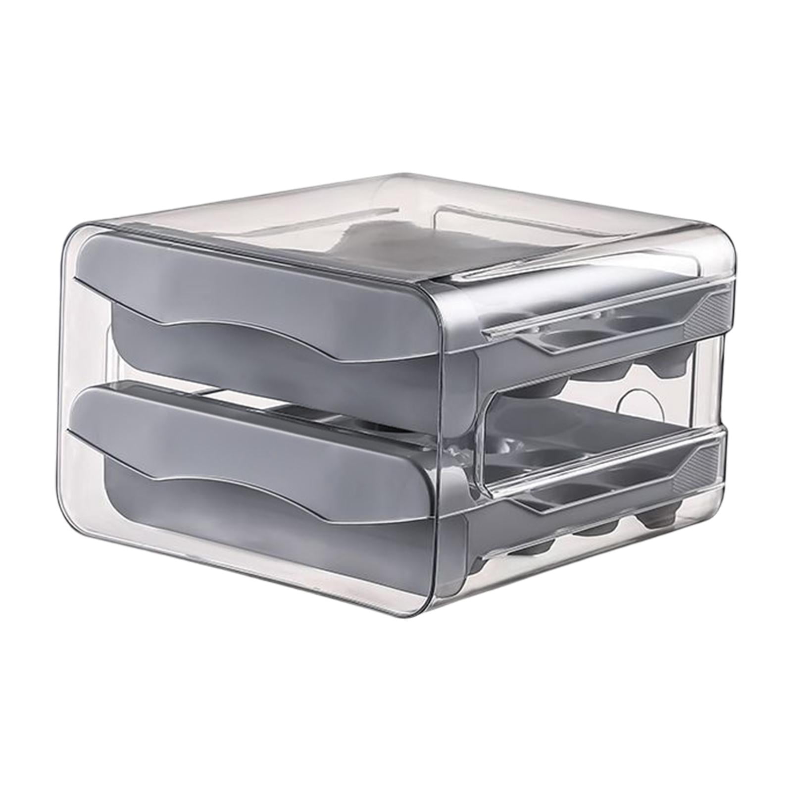 Refrigerator Egg Holder Storage Double Layer Drawer Type Reusable ,22.5x21.5x14cm Egg Organizer with Handles Multipurpose Sturdy Grey