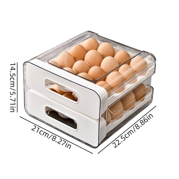 Refrigerator Egg Organizer Storage Box, Drawer Style Egg Rack, Double-Layer Egg Shelf, Preservation Box, 32 Compartments