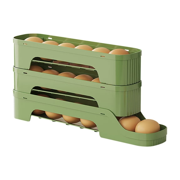 Refrigerator Egg Rack, Transparent Egg Rolling Machine, Space Saving Automatic Egg Tray, Kitchen Oval Three-Layer Egg Rack