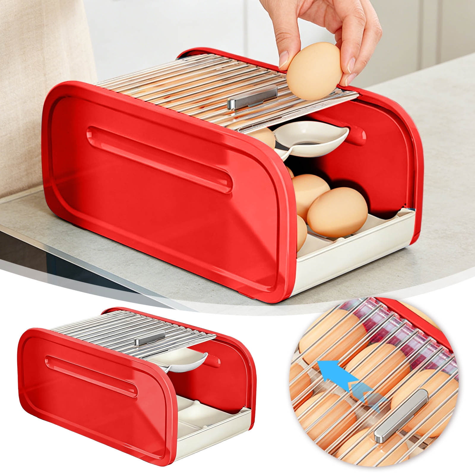 Refrigerator Egg Storage Rack Organizer - Automatic Rolling Rotating Egg Holder, Space Saving Expandable Kitchen Fridge Shelf for Eggs & Food Containers