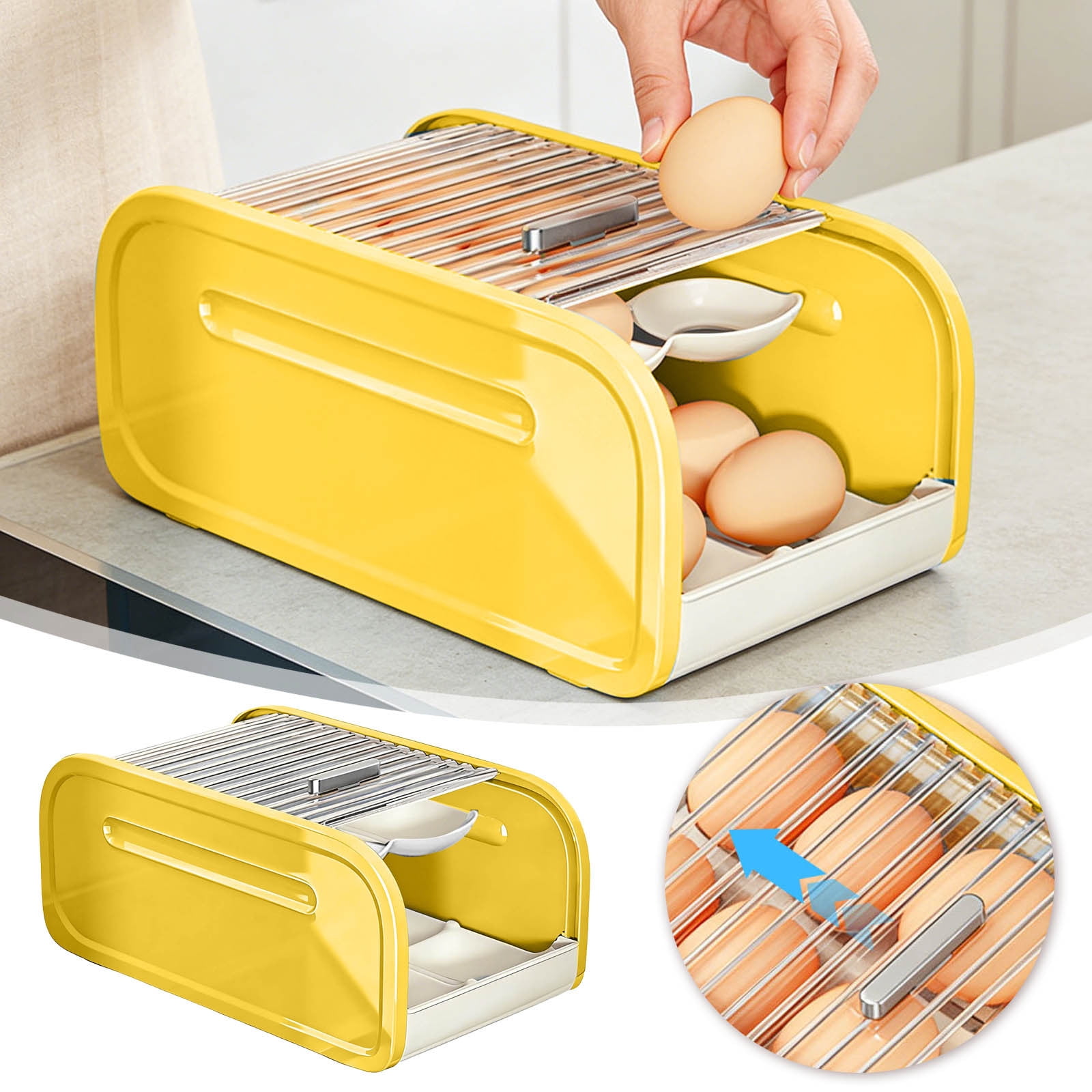 Refrigerator Egg Storage Rack Organizer - Automatic Rolling Rotating Egg Holder, Space Saving Expandable Kitchen Fridge Shelf for Eggs & Food Containers