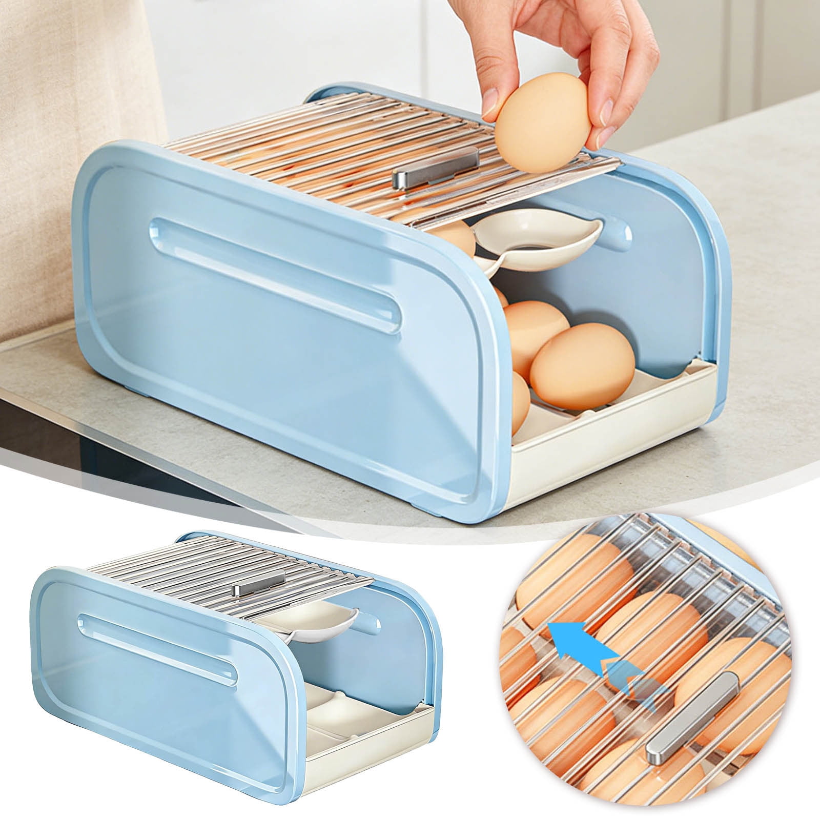 Refrigerator Egg Storage Rack Organizer - Automatic Rolling Rotating Egg Holder, Space Saving Expandable Kitchen Fridge Shelf for Eggs & Food Containers