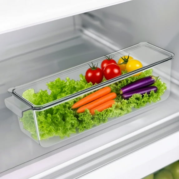 Refrigerator Food Storage Box Large Capacity Airtight Kitchen Organizer with Removable Dividers, Clear PET Freshness Container for Fridge