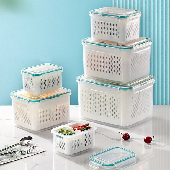 Refrigerator Food Storage Container - Fresh Keeping Box with Leak Proof Lock Cover - Portable Fruit Vegetable Meat Organizer - BPA Free Plastic