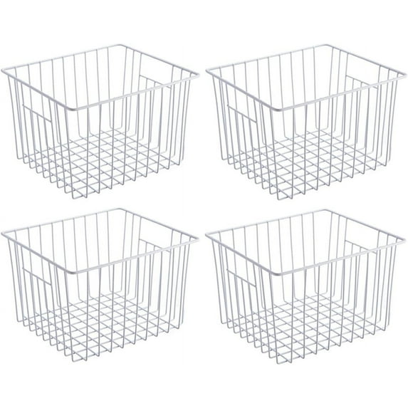 Refrigerator Freezer Organizer Wire Storage Basket, Farmhouse Food Wire Bins Container with Handles for Kitchen, Pantry, Freezer, Cabinet, Car, Bathroom Black 4 Pack