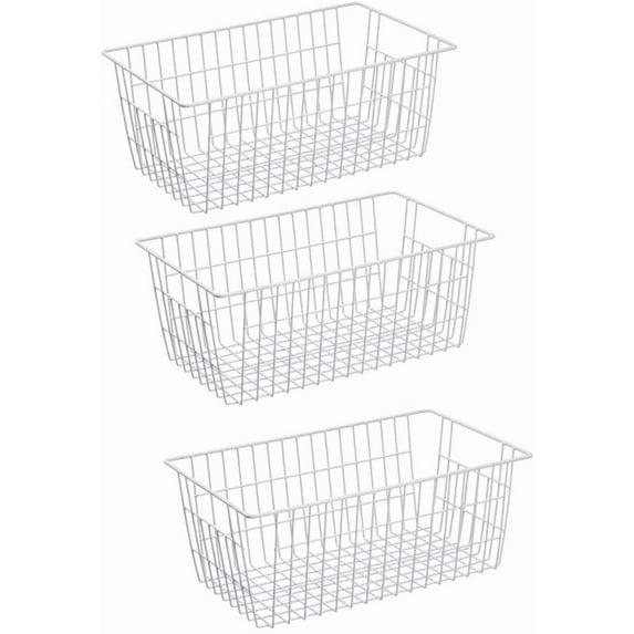 Refrigerator Freezer Organizer Wire Storage Basket, Farmhouse Food Wire Bins Container with Handles for Kitchen, Pantry, Freezer, Cabinet, Car, Bathroom Black 4 Pack
