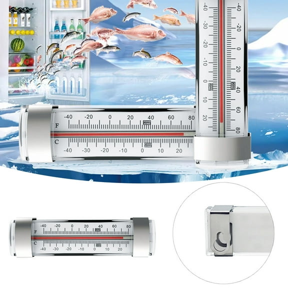 Refrigerator Freezer Thermometer with Clip & Suction Cup – -40°C to 27°C / -40°F to 80°F Bimetallic Temperature Gauge for Kitchen, Food Storage & Home Use