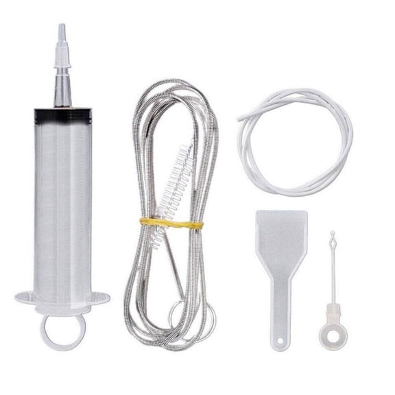 Refrigerator Fridge Drain Hole Cleaning Kit - Unclog & Unblocker Tool with Flexible Dredge Pipe, Syringe, Ice Shovel & Drain Plugs