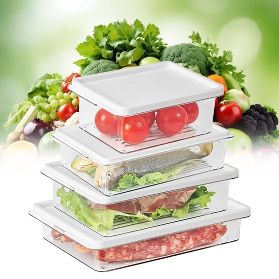 Refrigerator Fruit and Vegetable Storage Container with Drain Tray, Airtight Stackable Plastic Produce Saver Box for Fresh Food Preservation at Home