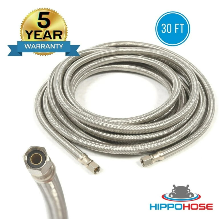 Hippohose Long Refrigerator Hose (30 ft) - Universal Fit to All Refrigerator Brands - Icemaker Water Supply Line - ¼” x ¼” Connections - Refrigerator