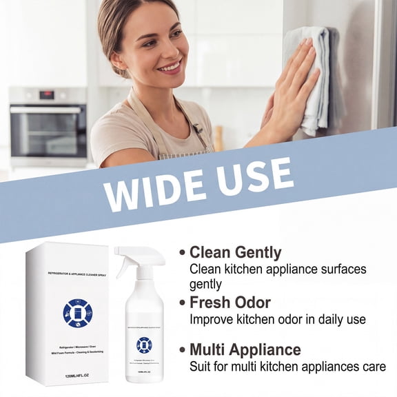 Refrigerator Kitchen Appliance Cleaner Spray 4.1 Fl Oz, Fresh Odor Eliminator Deep Stain Remover for Fridge Microwave Oven, No-Rinse Daily Care