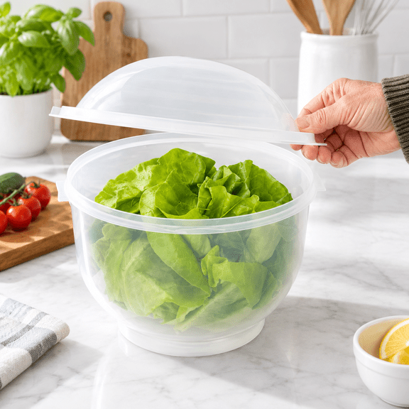 Refrigerator Lettuce Keeper Crisper Container with Drain Reservoir