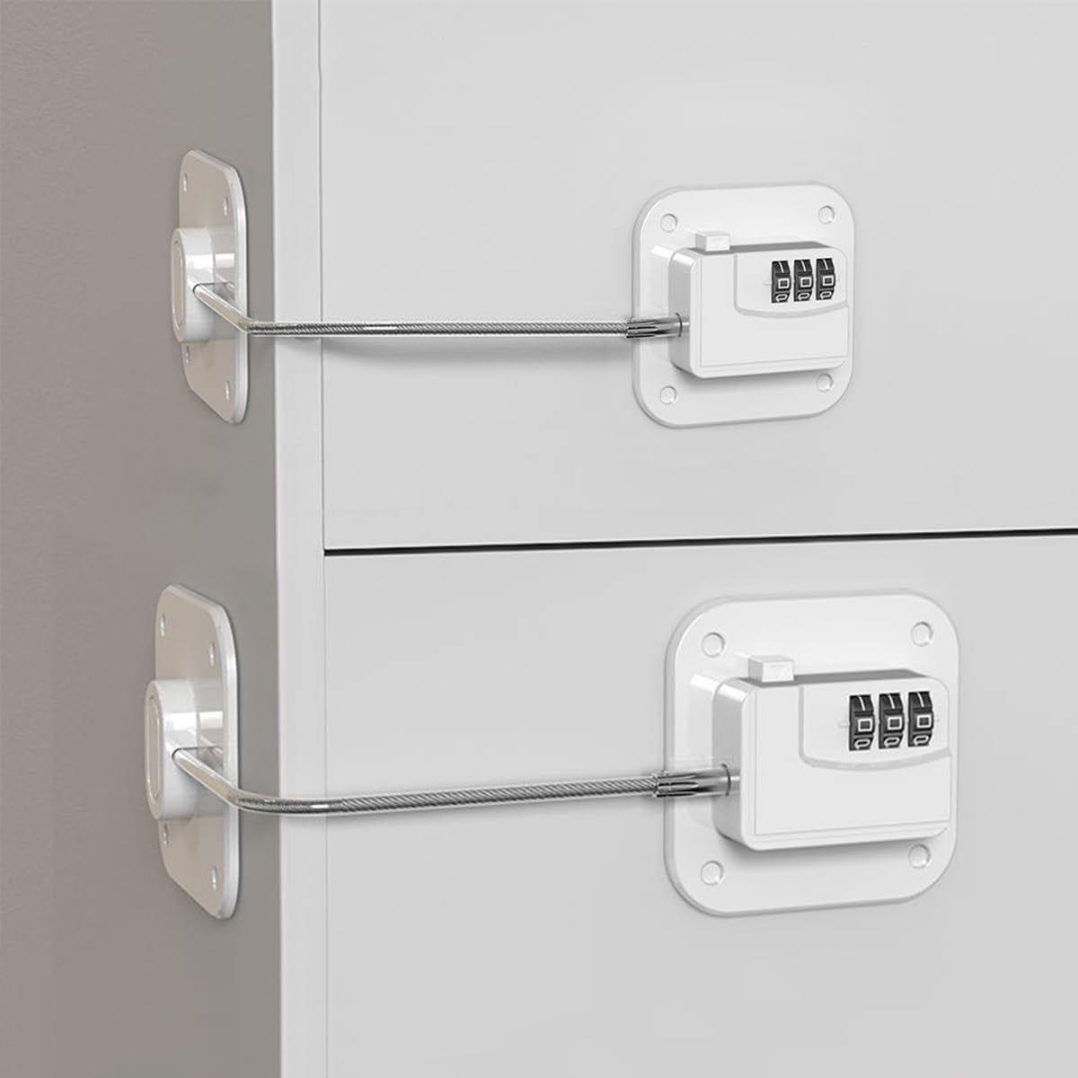 ABCISI Refrigerator Lock, Heavy Duty Combination Fridge Lock for Fridge, Cabinets, Window, Drawers and Child Safety Cabinet Locks, Strong Non-Marking Adhesive No Drilling (White, 2 Pack)