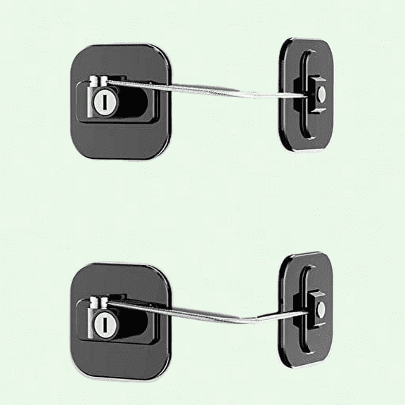Refrigerator Lock, 2-Pack with 4 Keys, Child Safety Locks, Strong Adhesive for Cabinet, Freezer, and Drawer (Black)