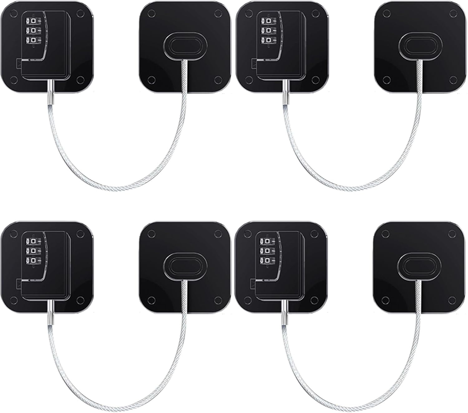 ABCISI Refrigerator Lock, Heavy Duty Combination Fridge Lock for Fridge, Cabinets, Window, Drawers and Child Safety Cabinet Locks, Strong Non-Marking Adhesive No Drilling (Black, 4 Pack)