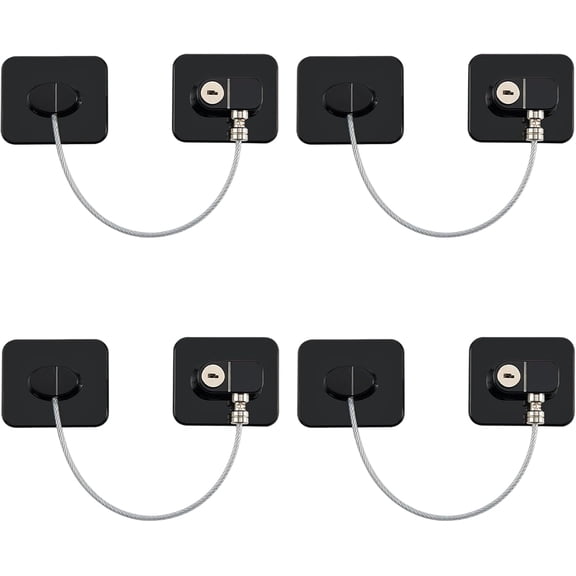 Refrigerator Lock, Child Safety Cabinet Locks, Mini Fridge Locks for Adults, Heavy Duty Lock for Refrigerator Cabinets, Drawers, Safety with Key, Black (4 PCS)