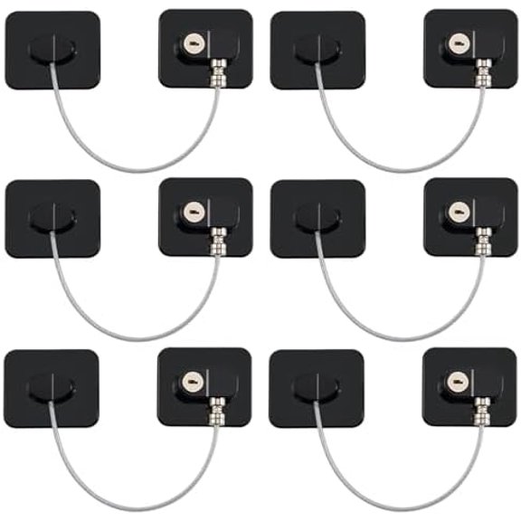 Refrigerator Lock, Child Safety Cabinet Locks, Mini Fridge Locks for Adults, Heavy Duty Lock for Refrigerator Cabinets, Drawers, Safety with Key, Black (6 PCS)