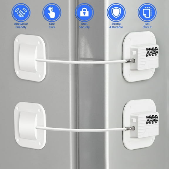 Refrigerator Lock, Children Safety Fridge Locks with Four-digit Password for Drawer Fridge Freezer Cupboard (2 Pack White)