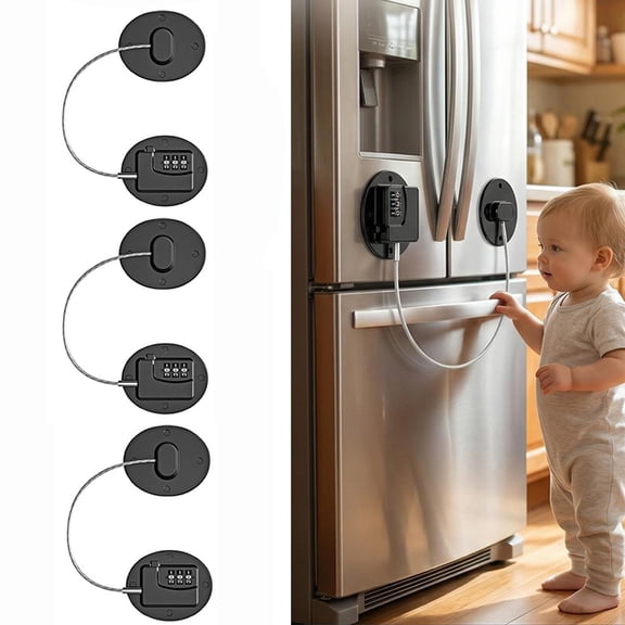 Refrigerator Lock, Heavy Duty Combination Fridge Lock for Child Safety - Keyless Adhesive Cabinet Locks for Freezer Mini Fridge Window Drawer - No Drill Child Proofing Kit for Home Office RV