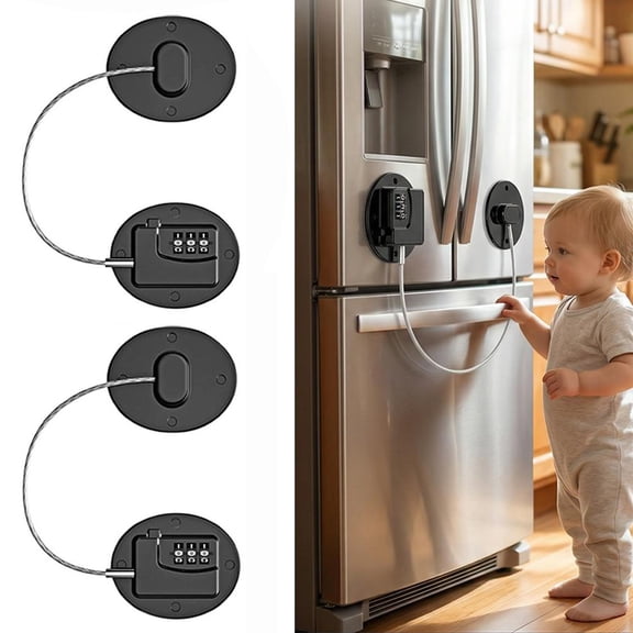 Refrigerator Lock, Heavy Duty Combination Fridge Lock for Child Safety - Keyless Adhesive Cabinet Locks for Freezer Mini Fridge Window Drawer - No Drill Child Proofing Kit for Home Office RV