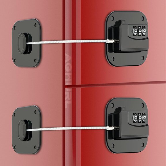 Refrigerator Lock, Heavy Duty Fridge Lock, Combination Lock for Refrigerator Cabinets, Drawers, Easy Install, No Keys Needed, 2-Pack, Black