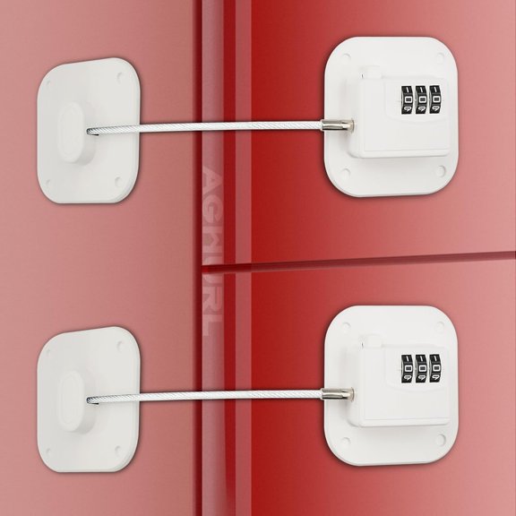 Refrigerator Lock, Heavy Duty Fridge Lock, Combination Lock for Refrigerator Cabinets, Drawers, Easy Install, No Keys Needed, 2-Pack, White
