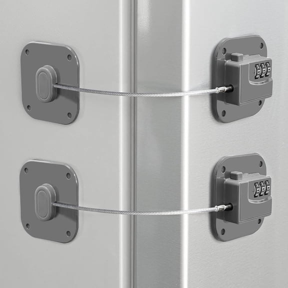 Refrigerator Lock, Heavy Duty Fridge Lock, Combination Lock for Refrigerator Cabinets, Drawers, Safety, Easy Install No Keys Needed (Grey-2Pack)