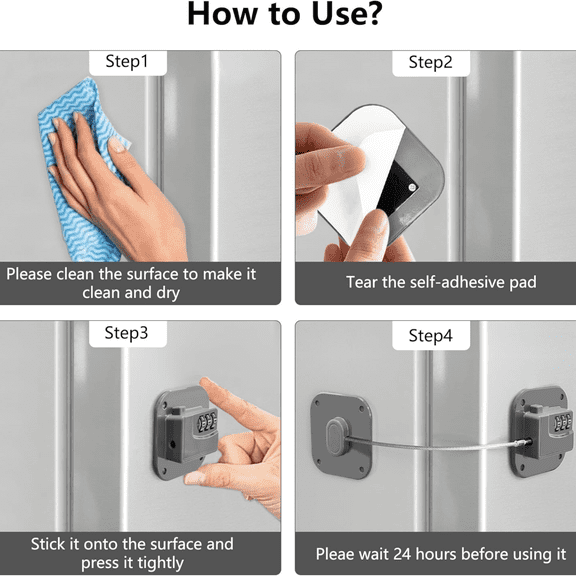 Refrigerator Lock, Heavy Duty Fridge Lock, Combination Lock for Refrigerator Cabinets, Drawers, Safety, Easy Install No Keys Needed