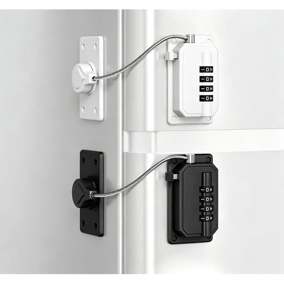 Refrigerator Lock, Heavy Duty Fridge Lock, Freezer Lock with Combination for Refrigerator Drawer Cabinet Safety, Easy to Install No Keys Needed Black, 2 Packs