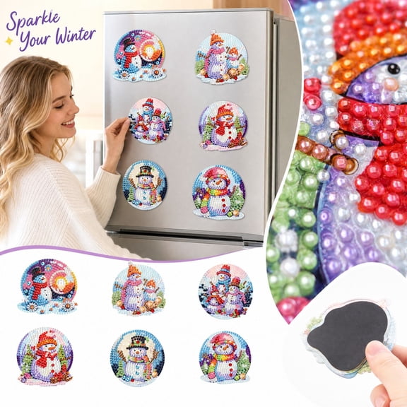 Refrigerator Magnet Craft Kit D, Diamond Painting Magnetic Set with 6 Pack, 3.0x3.0 in PET Stickers for Home and Kitchen Refrigerator Decor