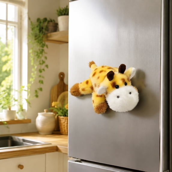 Refrigerator Magnet, Giraffe Plush Fridge Decoration, Cotton Filled Magnetic Animal Accent for Kitchen Memo Surface Metal Cabinet and Household Decoration