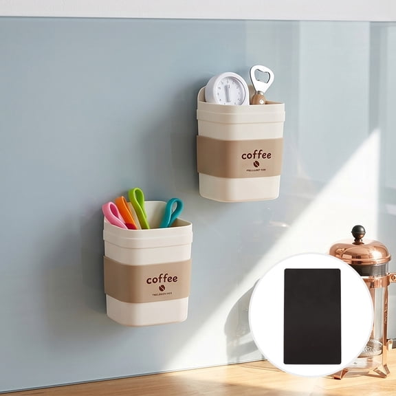 Refrigerator Magnetic Storage Box Wall Mounted, Simulation Coffee Cup Shape Plastic Organizer Rack Holder for Kitchen and Desktop Metal Surfaces