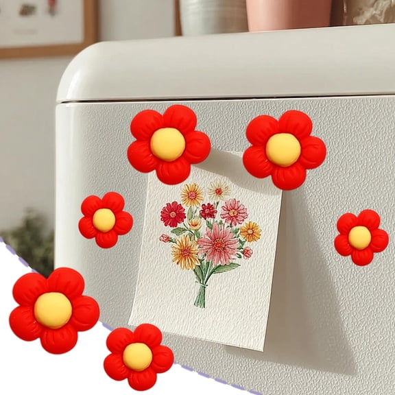 Refrigerator Magnets Cute Red Flower Magnet Set, Strong Magnetic Whiteboard Magnets for Notes Photos as Kitchen Home Office Decoration