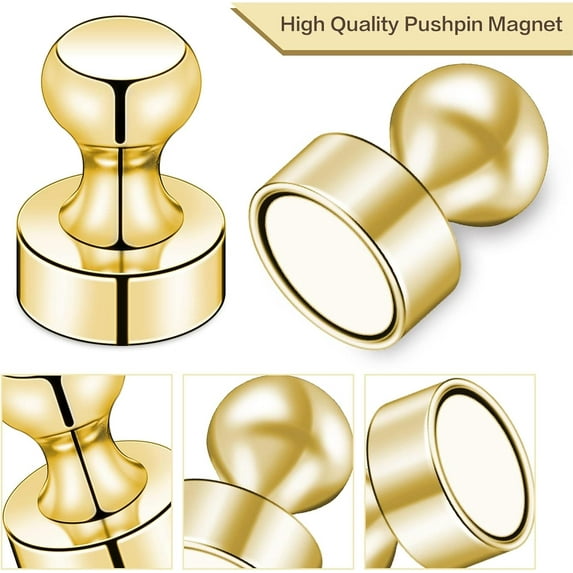 Refrigerator Magnets, Fridge Magnets, Strong Whiteboard Magnets, Gold 150 Pcs Magnetic Push Pins, Strong Metal Magnets for Fridge, Whiteboard, Office, Classroom, Map, Kitchen