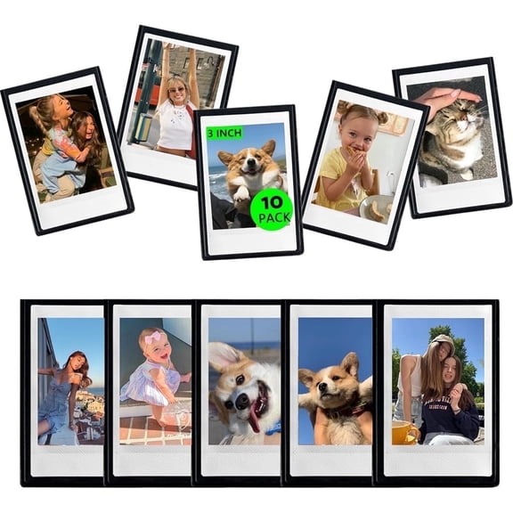 2x3 Picture Frames, Refrigerator Magnetic Frames,Magnet Hanging Photo Sleeves,Black Picture Holder for Mini Instant Film,Lockers Cabinets Decor 10 Pack