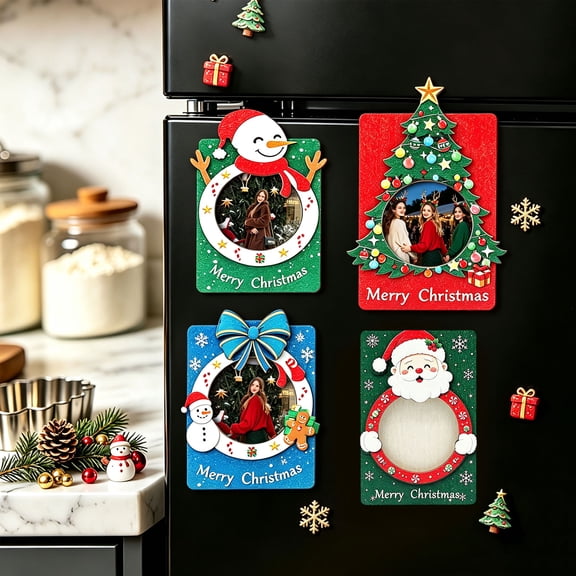 Refrigerator Magnets, Snowy House Photo Frame with Hanging and Tabletop Display Options