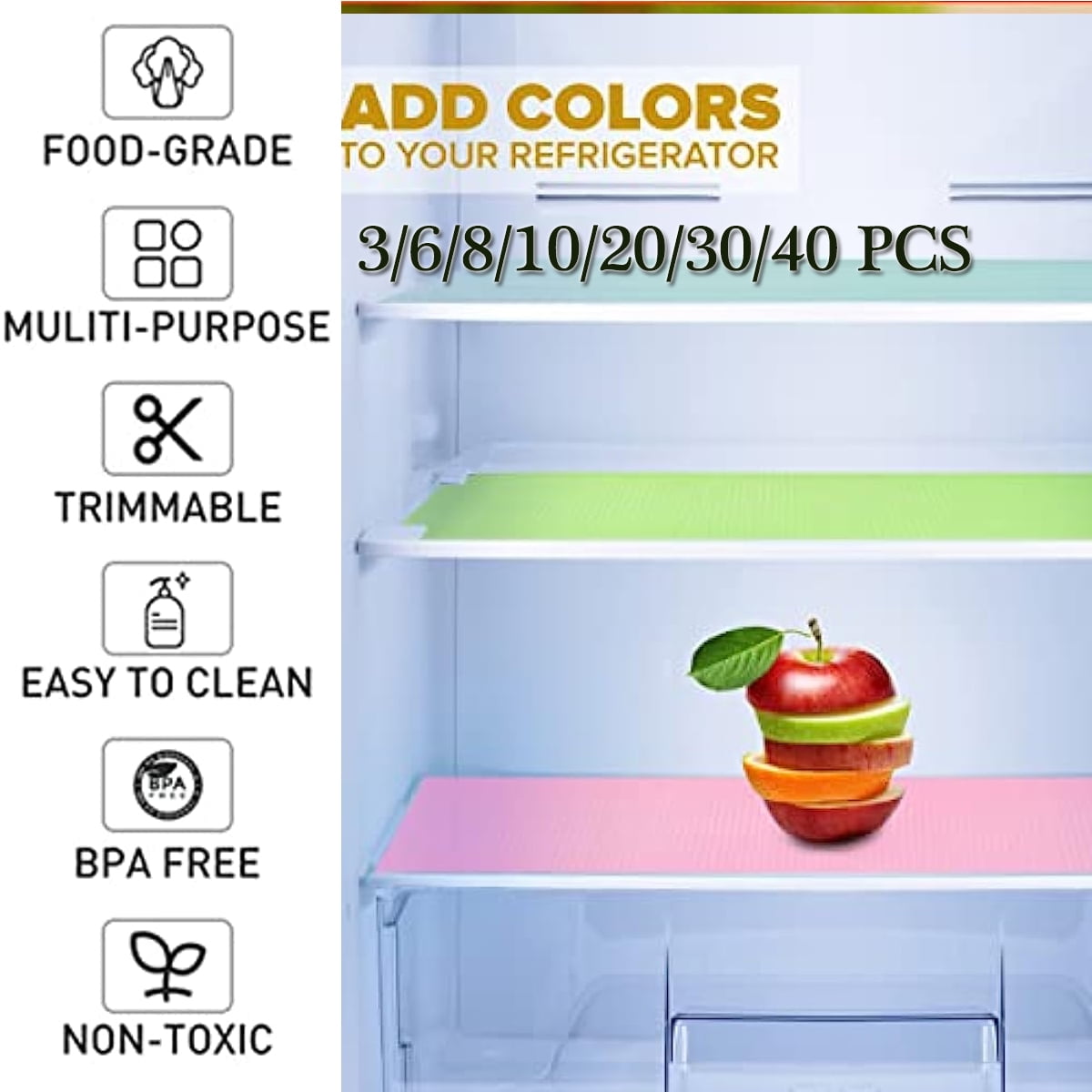 Refrigerator Mat, Washable Refrigerator Mat, Refrigerator Mat, Easy To Clean Shelf Mat, Cuttable Kitchen Cabinet Shelf Mat, Non Adhesive Drawer Table Mat (Color)