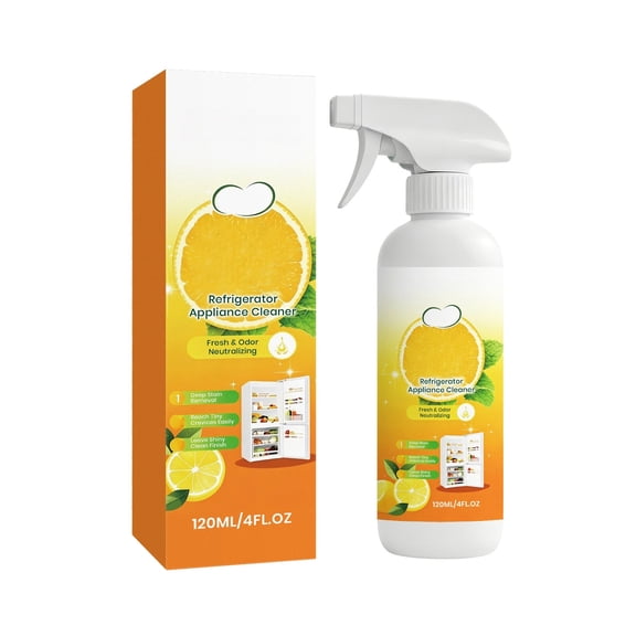 Refrigerator Odor Remover Spray Cleaner, Long-lasting Fresh Lemon Scent Gentle Food Safe Formula No Extra Rinse Remove Leftover Food Smell Suit for Fridge Freezer Wine Cooler Mini Refrigerator