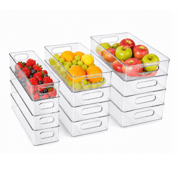 ZHOHO TANT Refrigerator Organizer Bins, 3 Sizes Stackable Clear Pantry with Handles for Fridge, Freezer, Shelves, Drawer, Snack Organizer Home & Kitchen,Boxes,Containers Plastic Baskets